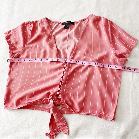 Pink & White Stripe Button Down Tied Waist Crop Top - Picture 4 of 8
